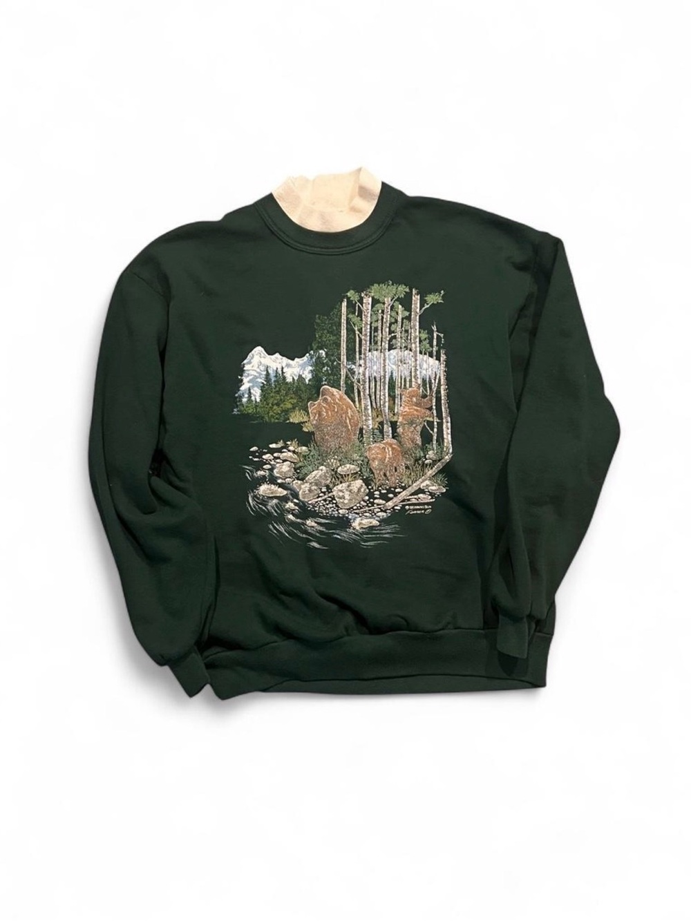 Women’s Dark Green Crewneck Sweatshirt with Bear Forest Graphic